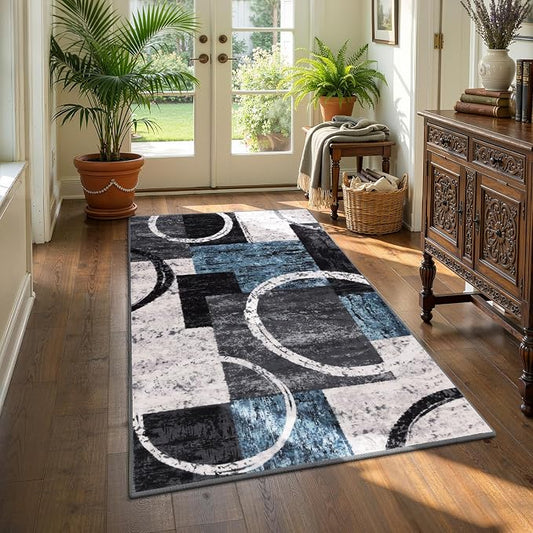 Yamaziot 3x5 Washable Modern Abstract Area Rug Non-Slip Entryway Rug | Stain Resistant Kitchen Rug with Rubber Backing, Low Pile, Ultra Soft Carpet Rug for Bedroom, Laundry, Entryway, Blue