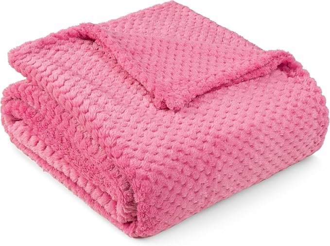 PAVILIA Hot Pink Fleece Throw Blanket for Couch Sofa Bed, Soft Fuzzy Waffle Jacquard Microfiber, Warm Lightweight Fade-Resistant Decorative All Season Throw, 50x60