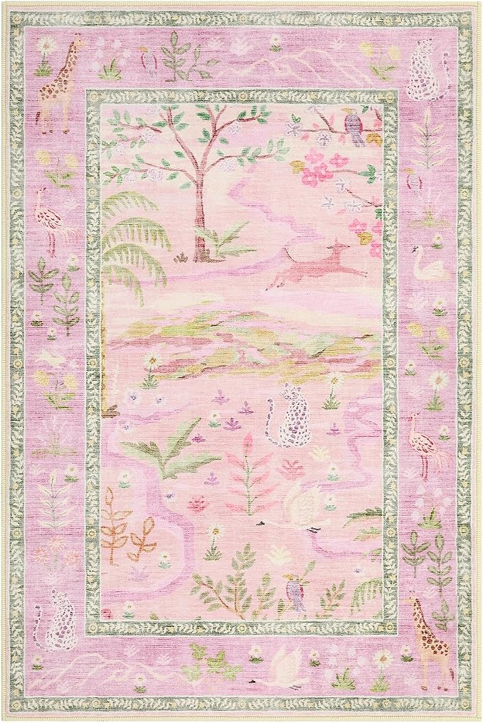 2x3 Washable Area Rug for Entryway Non Slip Safari Nursery Rug Purple Kids Room Rugs Low Pile Stain Resistant Jungle Animal Print Rugs Small Throw Mat for Living Room Bedroom Girls Room, Lavender