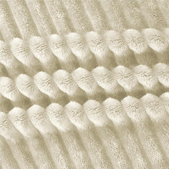 BEDELITE 3D Ribbed Jacquard Beige King Size Blankets for Bed, 108x90 Inch | Soft Warm Decorative Fluffy Blanket, Cozy Fuzzy Lightweight Plush Fleece Throw Blankets for Bed, Room Decor, Gift for Women