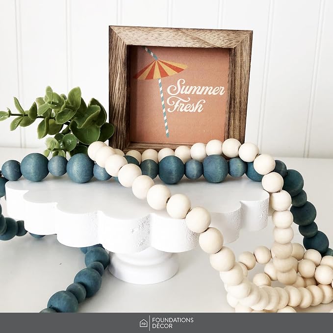 Wood Bead Garland - Wooden Boho Bead Garland with Tassels - Boho Beads Home Decor for Shelf, Table, Wall & Mantel Styling - Colorful Decor Beads by Foundations Décor - Black, White, Orange, Natural