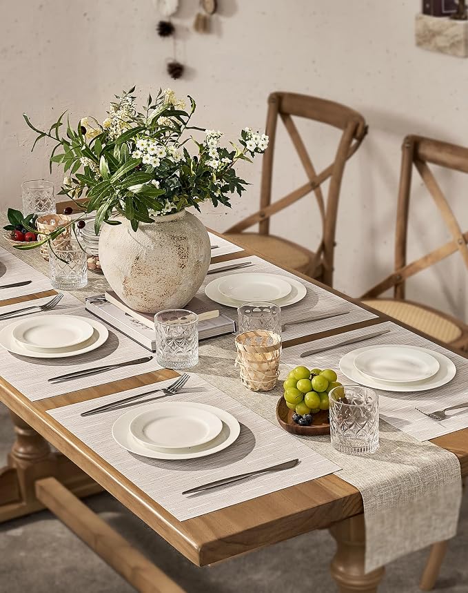 Leetaltree Pale Beige Placemats Set of 8 - Heat Resistant Non-Slip Place mats for Dining Table, Washable Durable PVC Vinyl Woven Table Mats（Pale Beige, 8）