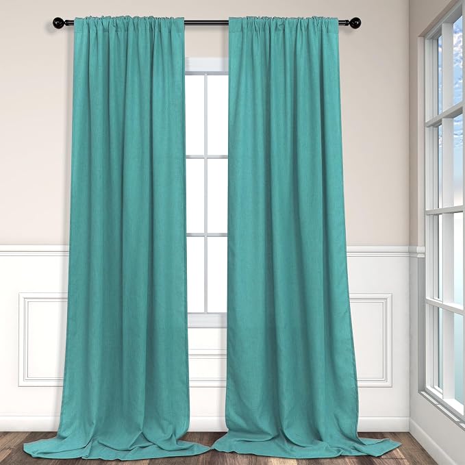 Pitalk Light Filtering Teal Sheer Curtains 108 Inches Long 2 Panels Set for Living Room Linen Semi Sheer Voile Light Weight Floor to Ceiling Turquoise Aqua Blue Green Drape for Bedroom 52x108 Back Tab