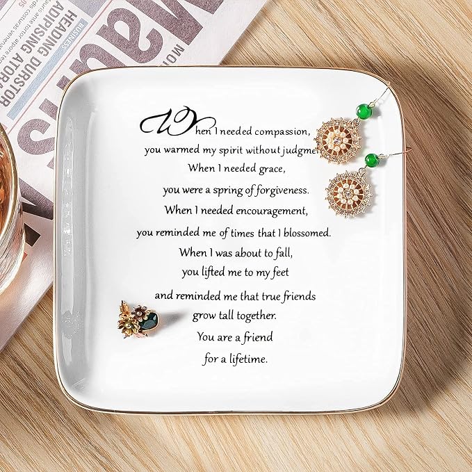 PUDDING CABIN Friend Gifts for Women Birthday Lifetime Ring Dish Friendship Trinket Tray