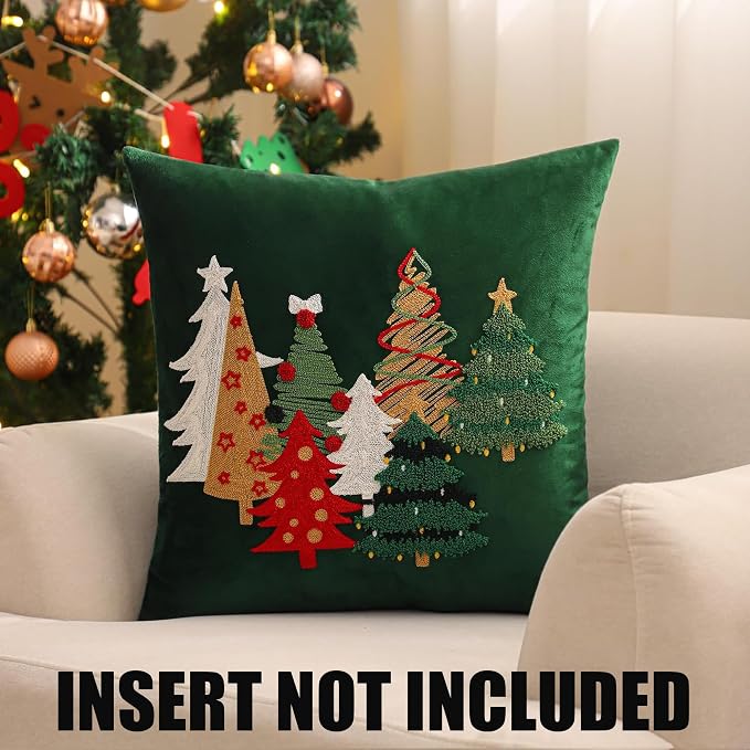 Christmas Throw Pillow Covers 18x18 Set of 2 Forest Green Tree