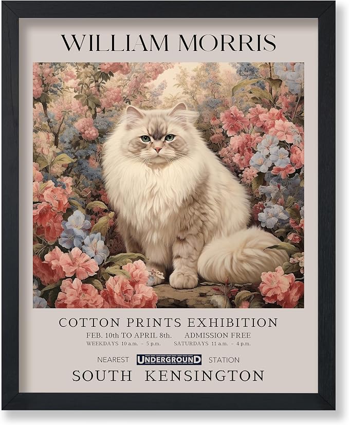 Poster Master Persian Cat Print - Flower & Animal Art - Botanical Exhibition Wall Design - Floral Cat Illustration - Aesthetic Office or Bedroom Decor - 16x20 UNFRAMED Wall Decor