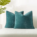 18x18 Chenille Decorative Throw Pillow Covers Case Set of 2,Turquoise | JUSPURBET Cozy Soft Cushion Covers with Invisible Zipper for Couch Sofa Bed Home Decor Living Room