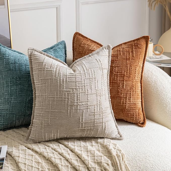 MADIZZ Pack of 2 Chenille Throw Pillow Covers 16x16 Inch Taupe Soft Neutral Decorative Throw Pillows for Couch Sofa Boho Accent Cushion Covers Modern Farmhouse Home Decor for Bedroom Living Room