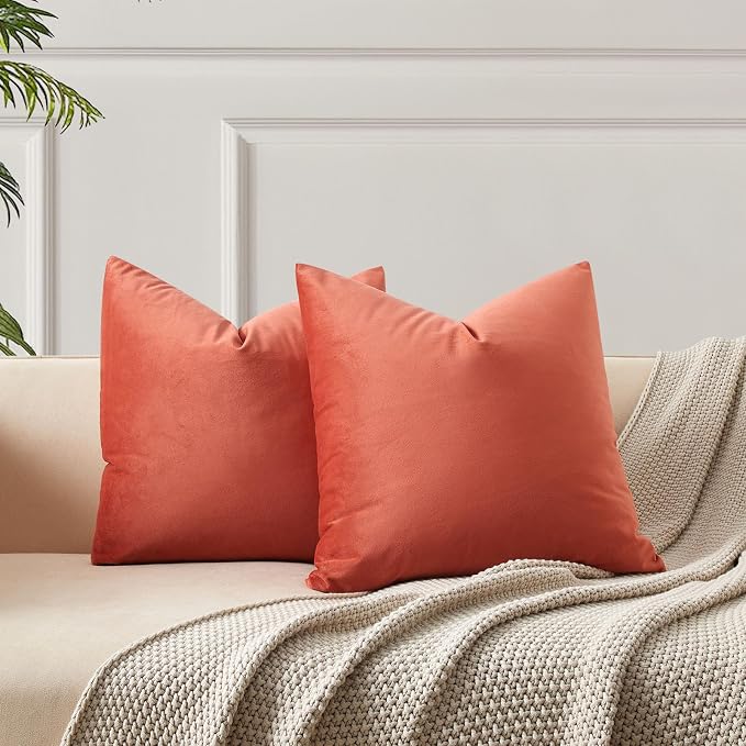 JUSPURBET 24x24 Euro Velvet Throw Pillow Covers Set of 2,Apricot