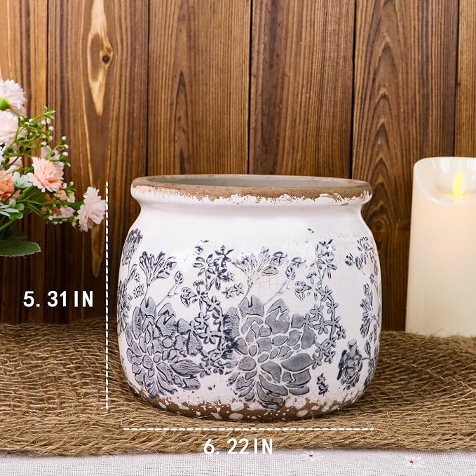 Dosayes Vintage Plant Pot, Gray, 6.29 inch Ceramic Flower Pot