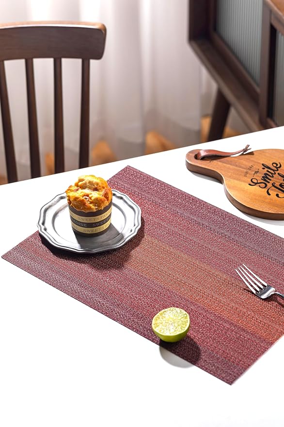LEXMORE Placemats Set of 4 Vinyl/Plastic Woven Place Mats for Kitchen Table Indoor/Outdoor Washable Placemat Wipeable Dining Table Mats(Pomegranate Parade)