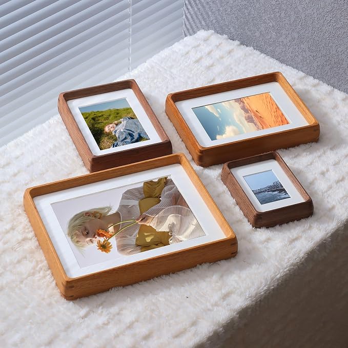 8x10 Picture Frame with 5x7/6x8 Mat - Solid Teak Wood Farmhouse Frame, Wall & Tabletop Display for Vintage Portraits & Gallery Décor (8x10,Teak)