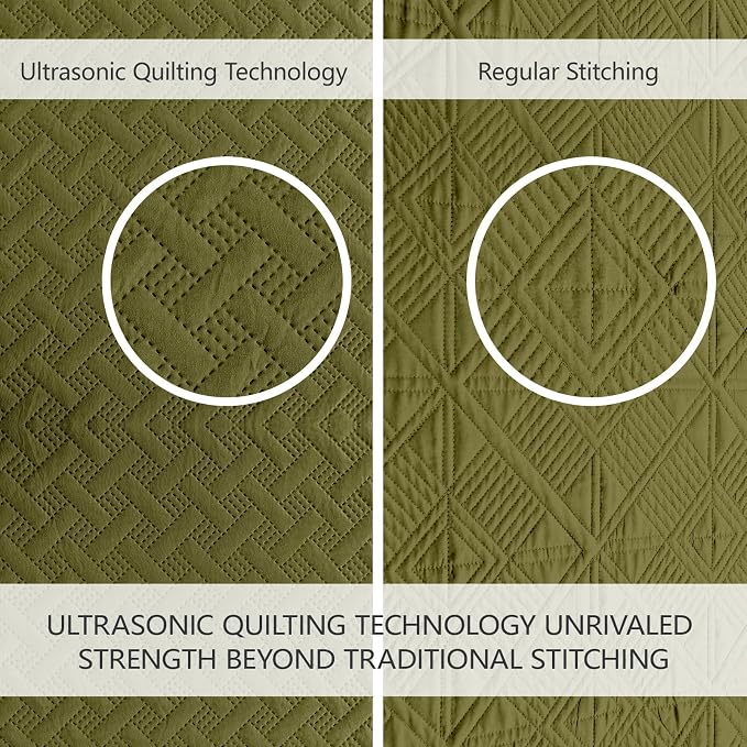 FLYMME Quilts Queen Size,Lightweight Olive Green Bedspreads,Basket Weave Pattern,Ultra Soft Microfiber Bed Coverlet 3 Pieces for All-Seasons (1 Quilt,2 Shams)