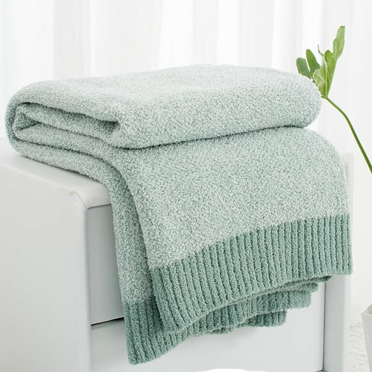 Carriediosa Heather Throw Blanket 60x80, 400GSM Ultra Soft Microfiber | Sage Green, Fuzzy Fluffy Cozy Plush Knit Knitted Throws, Lightweight Cute Preppy Fall Blankets for Couch, Bed