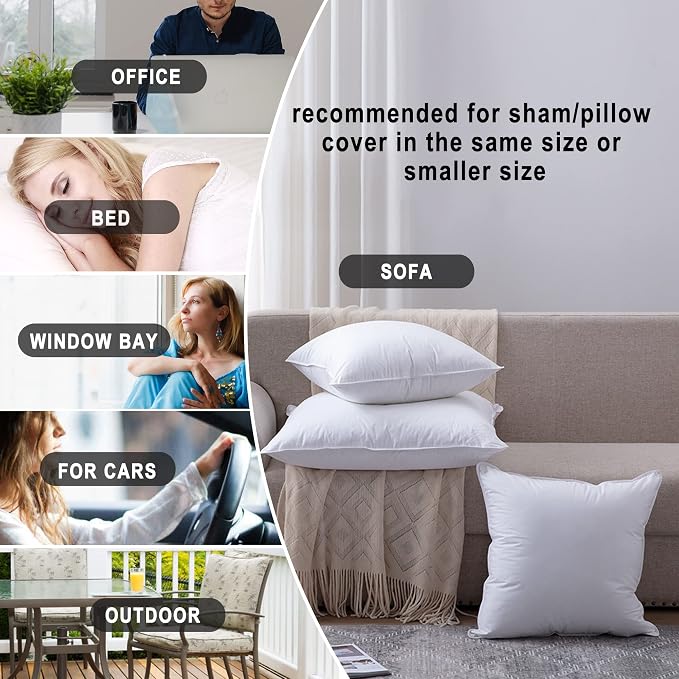 HITO 20x20 Pillow Inserts (Set of 4)- 100% Cotton Covering Down Alternative Throw Pillows White for Couch Bed Sofa