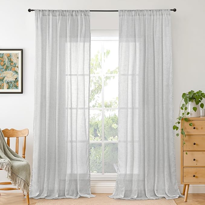 BGment Extra Long 108 Inch Length Curtains for Living Room Windows, Linen Light Gery Drapes Rustic Country Textured for Farmhouse Bedroom Decor Lightweight Rod Pocket, 2 Panels Set, Each 52 Inch Wide