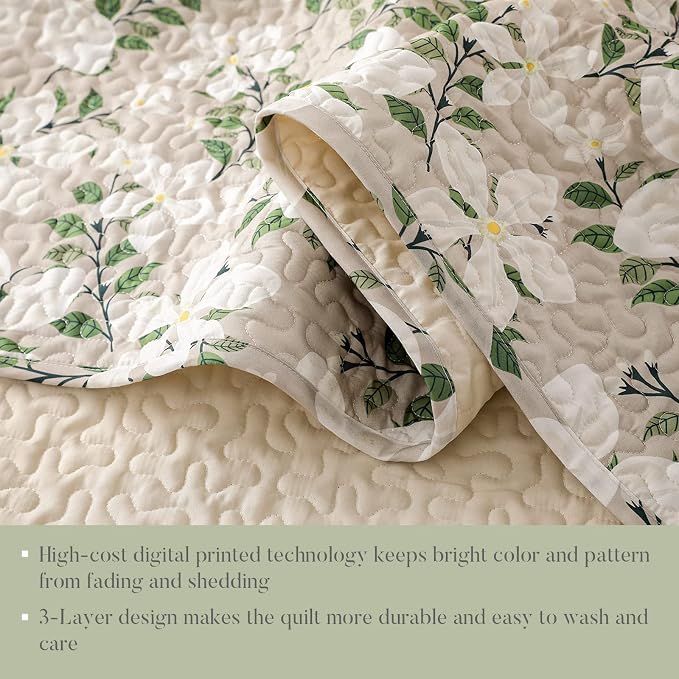 Whale Flotilla Patchwork Quilts Queen Size, Extra Soft Floral Bedspreads | Reversible Lightweight Full Queen Quilt Bedding Set for Bed, White Bone Printed Coverlets with 2 Pillow Shams for All Seasons