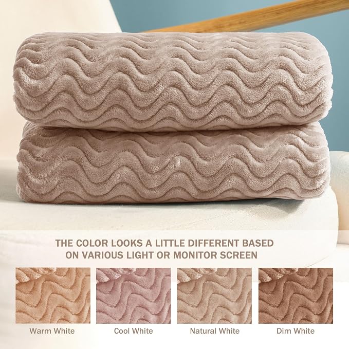 Exclusivo Mezcla Soft Fleece Blanket King Size, Cozy Lightweight Blankets with Decorative Wave Textured Suitable for All Season Use, Camel, 90x104 Inches | 90"x104" Breathable Lightweight Flannel Blanket for Summer, Plush Cozy Jacquard Wave for Home Decor
