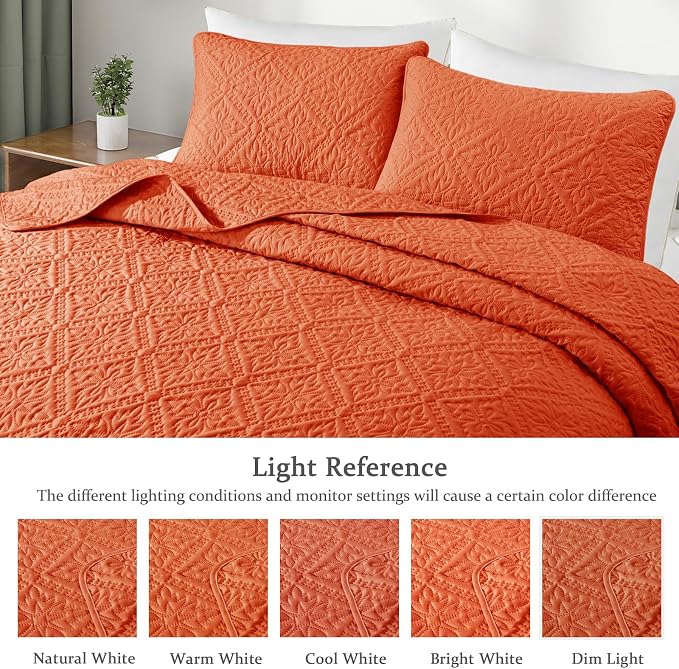 Exclusivo Mezcla King Quilt Set, Orange | Lightweight Soft Bedspreads Coverlets, All Season Bedding with 2 Pillow Shams, Modern Style for Bedroom Guest Room