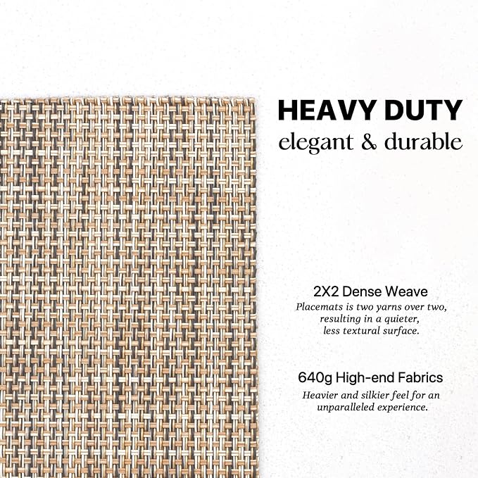 LEXMORE Placemats Set of 6 Vinyl/Plastic Woven Place Mats for Kitchen Table Indoor/Outdoor Washable Placemat Wipeable Dining Table Mats(Caramel)
