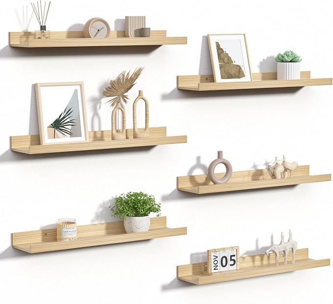 upsimples Floating Shelves for Wall Decor Storage, Natural, 6Pcs, 23.6''