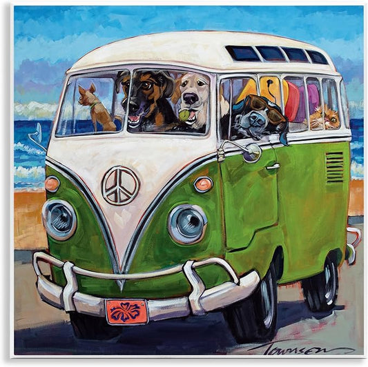 'Dogs Driving Retro Van'| Wall Plaque Art | Stupell Industries | 12 x 12 Inches, Easy to Hang and Sturdy, Made in USA, by CR Townsend