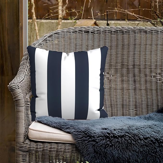 Outdoor Throw Pillow Covers 16x16 Inch, Square Patio Pillow Cases Pack of 2, Modern Decorative Back Cushion Covers for Patio Furniture Garden Couch Farmhouse, Cabana Navy