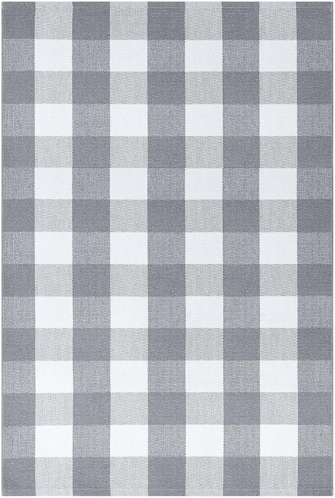 KOZYFLY Buffalo Plaid Area Rugs 3x5 Grey and White Washable Front Door Mat | Woven Cotton Outdoor Rug, Checkered Doormat for Front Porch Patio Farmhouse, Indoor Kitchen Entryway Rug
