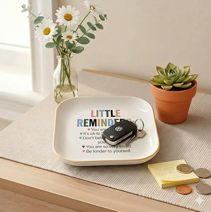 Self Care Gift for Women, Friends & Coworkers, Daily Affirmations Ring Dish