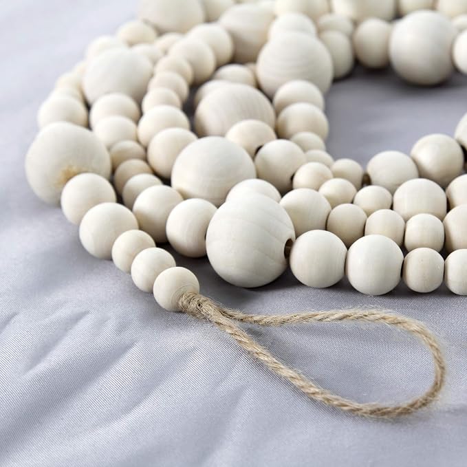 7ft Christmas Wooden Beads Garlands, Wood Color, Farmhouse Boho Home Decor
