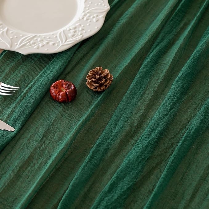 Emerald Green Cheesecloth Table Runner 120 Inches for Home Decorations | For Wedding Baby Shower Bridal Shower Birthday Engagement Party 10FT Rustic Boho Home Decor