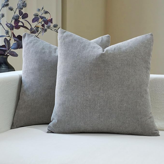 DOMVITUS Throw Pillow Covers 20x20 Pack of 2, Decorative Soft Soild Textured Accent Cushion Case, Neutral Boho Farmhouse Linen Pillow Covers for Couch Sofa Bedroom Living Room Home Decor, Light Grey