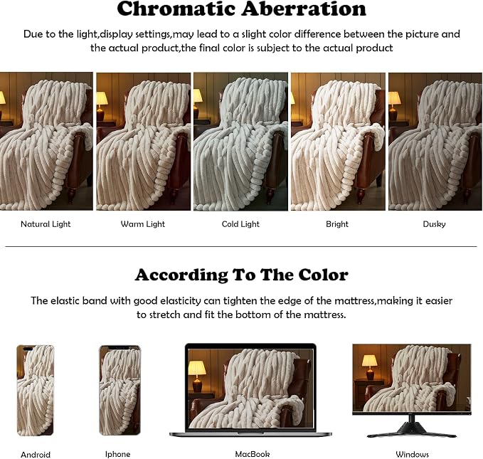 NEWCOSPLAY Faux Fur Ribbed Throw Blanket for Couch, Linen, 50"x60" | Plush Soft Thick Warm Blanket for Couch Sofa Bed 850GSM, Fluffy Cozy Luxury Decorative Throw, Gift for Women Men