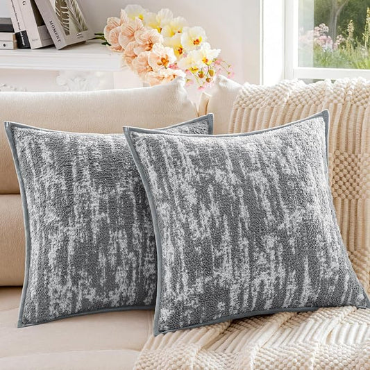 a moment 18X18 Throw Pillow Covers Set of 2, Soft Textured Decorative Tie-Dye Style Cushion Covers, Modern Boho Farmhouse Home Decor Pillow Cases for Couch, Bed, Living Room,Grey