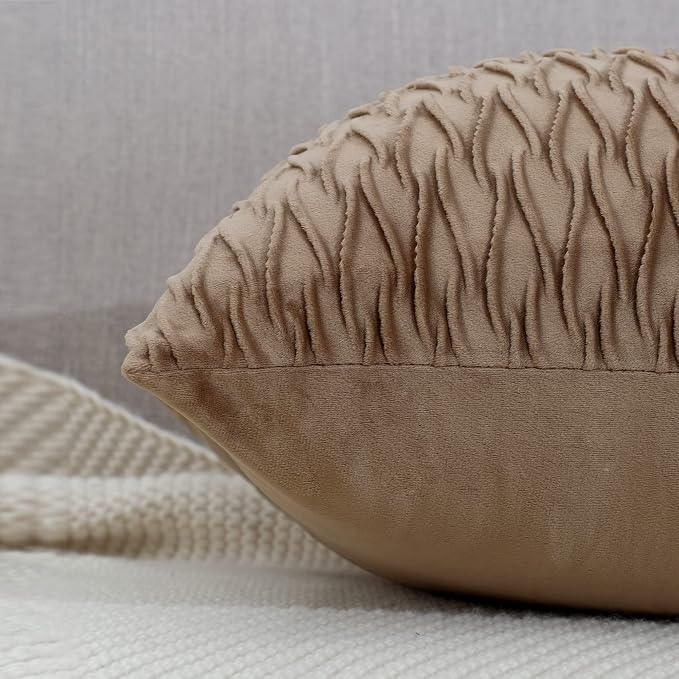 MADIZZ Set of 2 Super Soft Velvet Decorative Throw Pillow Covers 22x22 inch Light Brown Square with Texture Luxury Style Cushion Case Pillow Shell for Sofa Bedroom