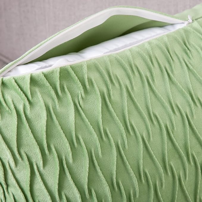 MADIZZ Set of 2 Super Soft Velvet Decorative Throw Pillow Covers 16x16 inch Apple Green Square with Texture Luxury Style Cushion Case Pillow Shell for Sofa Bedroom