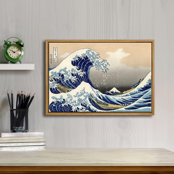 Wieco Art Framed Art Great Wave of Kanagawa Katsushika Hokusai Giclee Canvas Prints Wall Art Abstract Seascape Paintings for Home Living Room Decorations