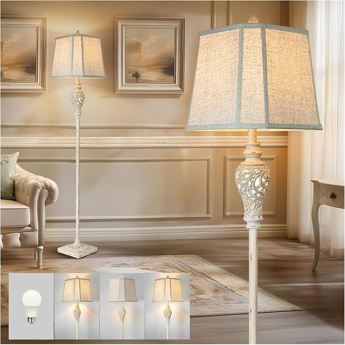 Rustic Floor Lamp with Nightlight for Living Room, Vintage Standing Lamp
