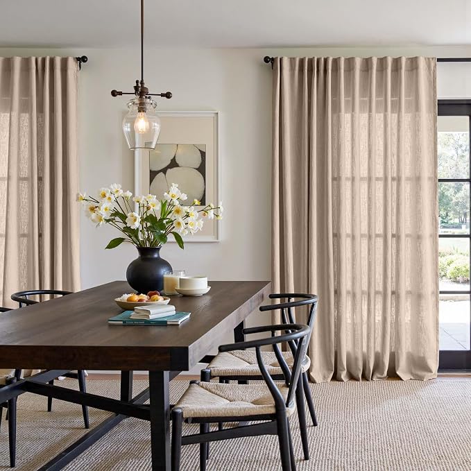 jinchan Linen Curtains Light Filtering Back Tab 100x84 Inch 1 Panel Taupe | Semi Sheer Curtains 84 inch length for Bedroom Living Room, Modern Farmhouse Drapes with Rod Pocket, Natural Boho Curtains