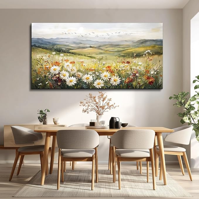FUHAIHUA Large Framed Wall Decor For Living Room Canvas Wall Art For Office Farmhouse Wall Decorations For Bedroom Prairie Flowers Landscape Paintings Modern Pictures Artwork Home Decor 24" x 48"