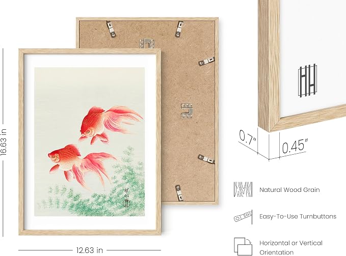 HAUS AND HUES Japanese Wall Art - Goldfish Print, Japandi Asian Wall Poster for Bedroom or Living Room, Japanese Wall Decor 12x16 Beige Frame