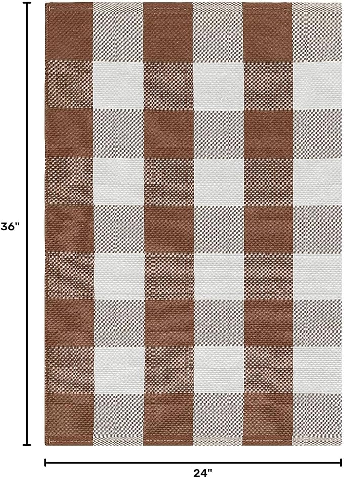 KOZYFLY Buffalo Plaid Area Rugs 2x3 Ft Brown and White Rug Front Door Mat | Washable Front Door Mat, Woven Cotton Outdoor Rug, Indoor Small Checkered Rug for Front Porch Kitchen Entryway Patio