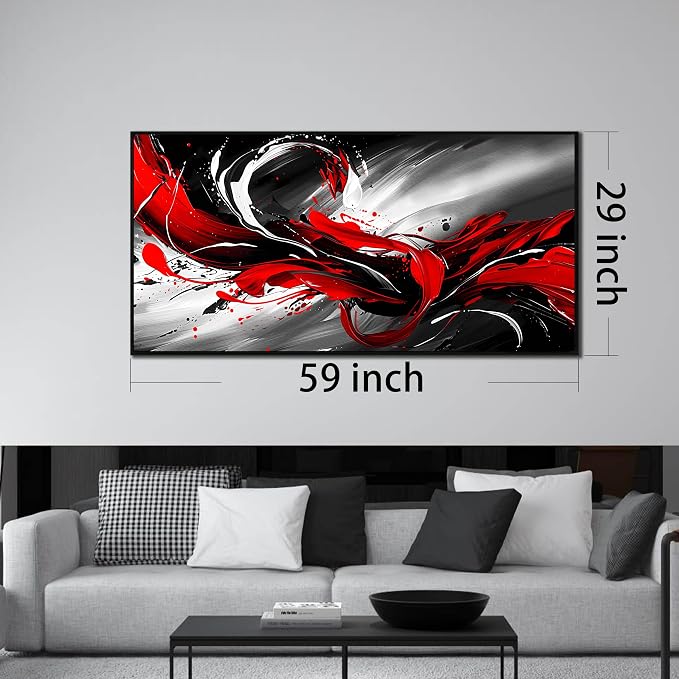 Black White and Red Abstract Print Picture Painting Large Canvas Wall Art for Living Room Bedroom With Black Wood Framed Canvas Wall Decor Modern Room Abstract Wall Decorations Artwork Size 30x60 Ready to Hang