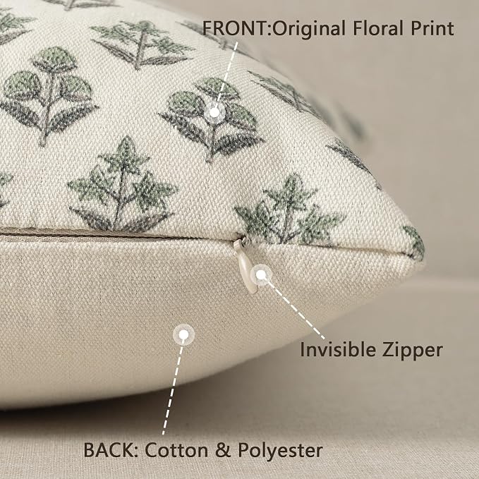 YCOLL Farmhouse Floral Euro Sham Pillow Covers 24x24 Set of 2, Rustic Country Decorative Cushion Covers Vintage Throw Pillow Covers for Bed Sofa Couch Chair Living Room Home Decor, Sage Green