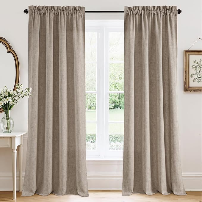 RYB HOME Linen Sheer Curtains and Drapes 84 inches Long for Living Room | Light Filtering, Breathable, Weave Textured, Rod Pocket, for Bedroom, Semi Sheer, Oatmeal, W52 x L84, 2 Panels Set