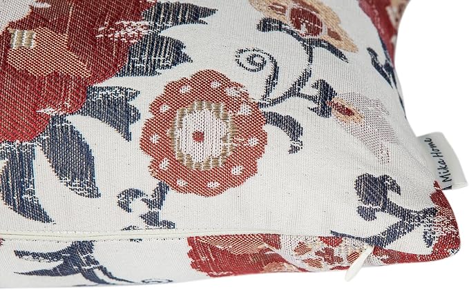Mika Home Pack of 2 Jacquard Circle Floral Throw Pillow Covers, Cream Red | Rectangle, Oblong Pillow Cases, For 12X20 Inserts