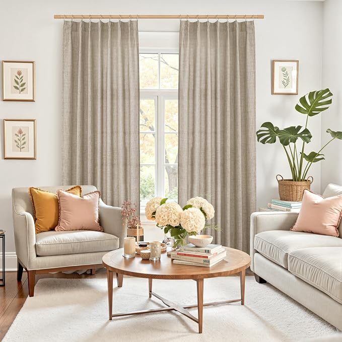 YoungsTex Oatmeal Linen Curtains 84 Inch Length for Living Room 2 Panels, Light Filtering Drapes with Back Tab Natural Window Treatments for Bedroom, 40 X 84 Inch