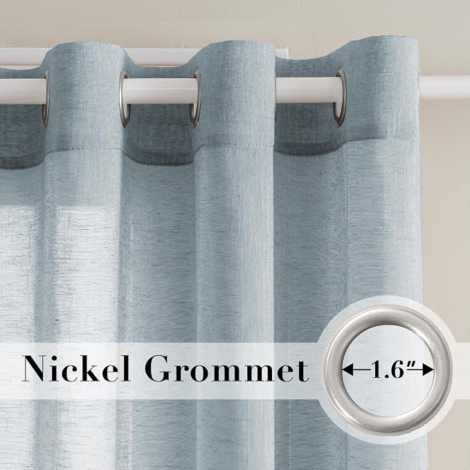 H.VERSAILTEX Linen Curtains Flax Linen Blended Curtain Panels for Living Room/Bedroom Semi Sheer Privacy Curtains 72 inch Length 2 Panels Set Nickel Grommet Window Drapes (52" W x 72" L, Teal)