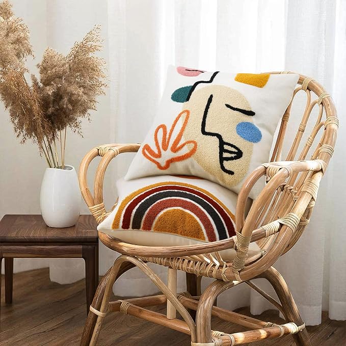 Merrycolor Boho Abstract Pillow Covers Colorful Woman Face Line Cute Pillow Cases Mid Century Aesthetic Modern Boho Pillows Decorative Throw Pillows for Bed Couch Living Room,1PC