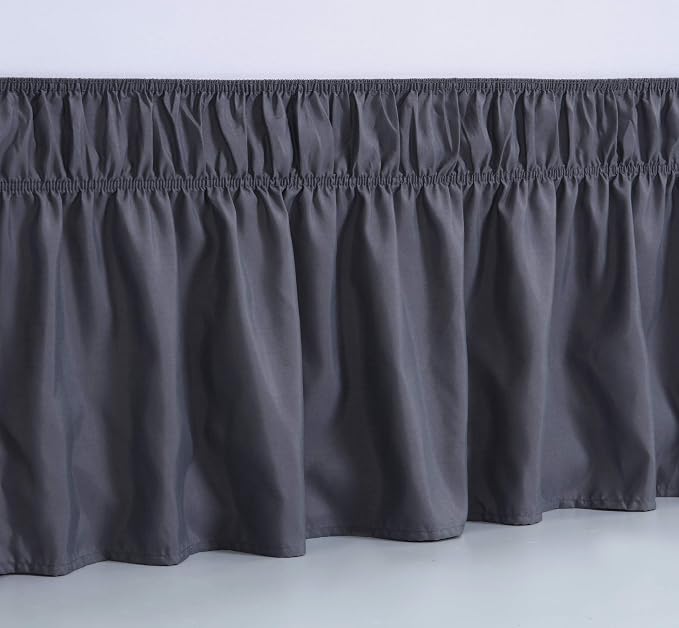 MEILA Wrap Around Bed Skirt for Queen & King Beds, 18" Drop,Dark Grey | Three-Side Adjustable Elastic Dust Ruffle, Ruffled Polyester Fabric, Easy to Install, Fade Resistant & Machine Washable